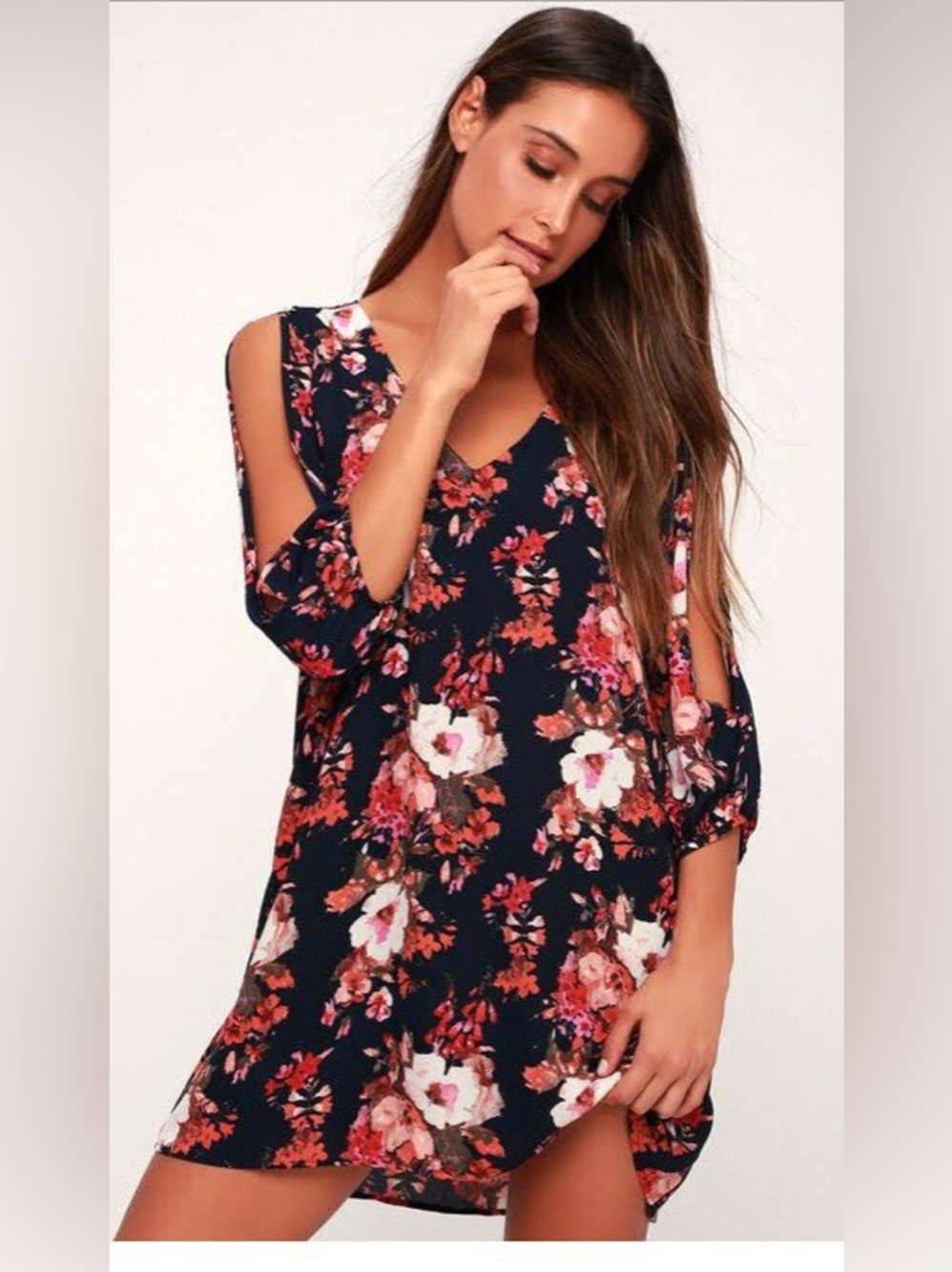 Lulu's Shifting Dears Navy Blue Floral Print Dress Size S 168